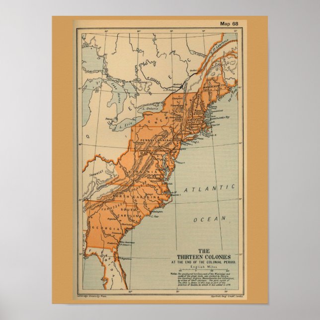 Original 13 American Colonies Karta Poster (Framsidan)