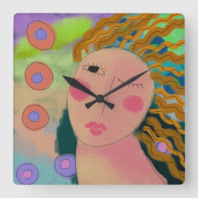 Original Abstract Art Square Wall Clock Fyrkantig Klocka (Framsida)