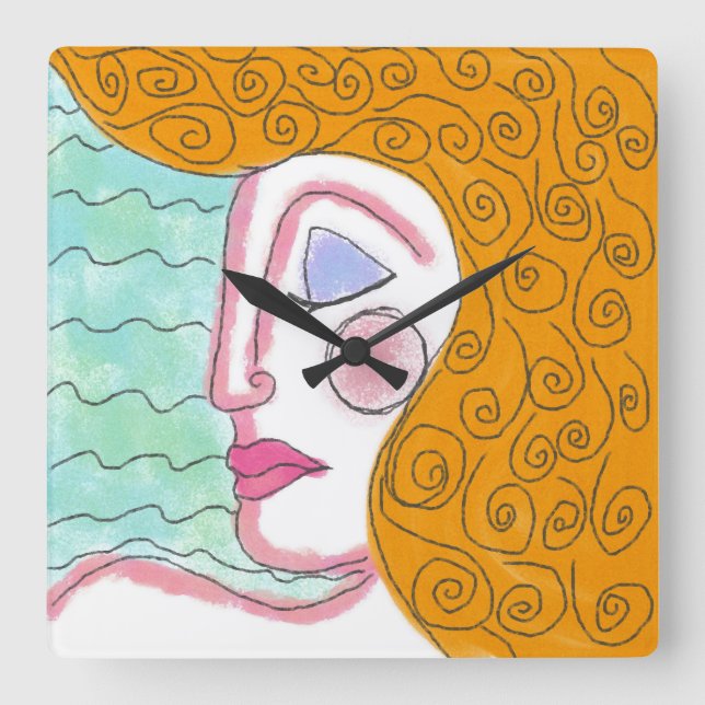Original Abstract Painting Square Wall Clock Fyrkantig Klocka (Framsida)