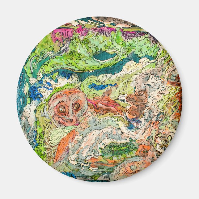 Original Abstrakt Art Figural Grönt Round Magnet (Framsidan)