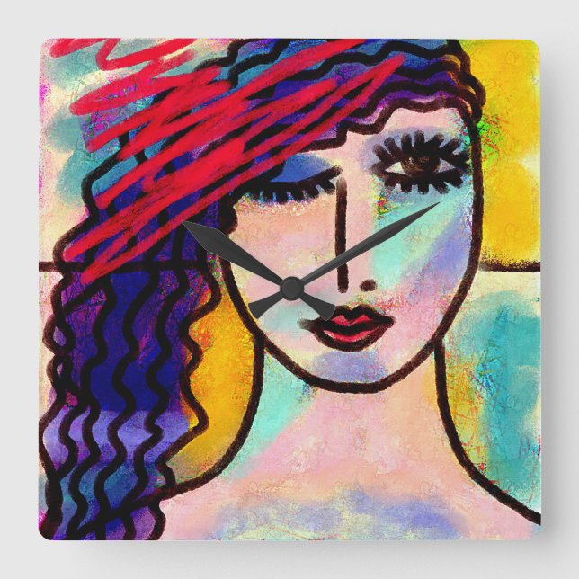 Original Abstrakt Art-väggklocka Fyrkantig Klocka (Framsida)