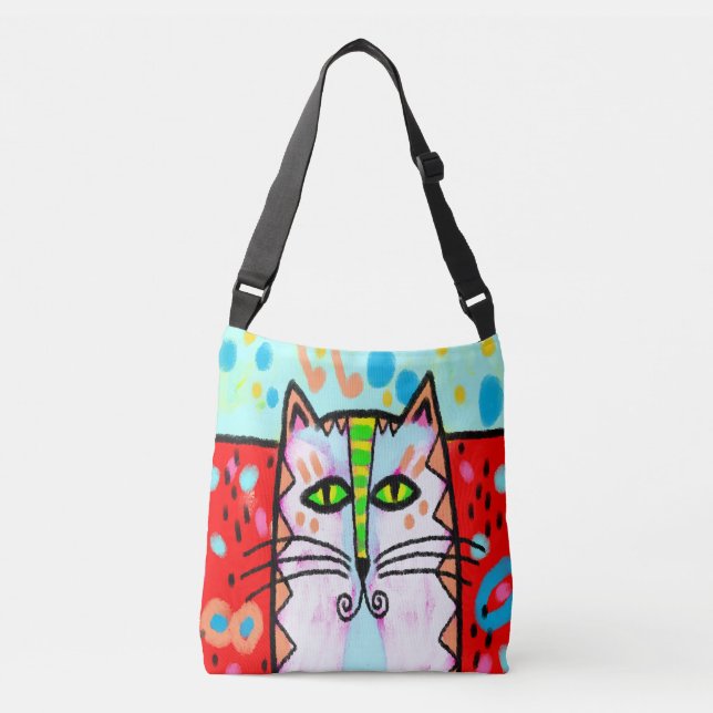 Original Abstrakt Digital Cat Art Tote Bag Axelväska (Framsida)