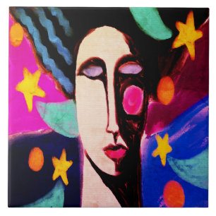 Original Abstrakt Digital Painting of a Woman Kakelplatta