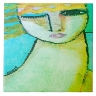 Original Abstrakt Digital Painting of a Woman Kakelplatta