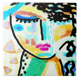 Original Abstrakt Digital Painting of a Woman Kakelplatta