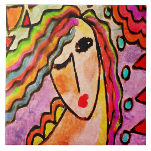 Original Abstrakt Digital Painting of a Woman Kakelplatta
