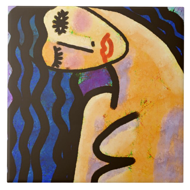 Original Abstrakt Digital Porträtt från en kvinna Kakelplatta (Framsidan)