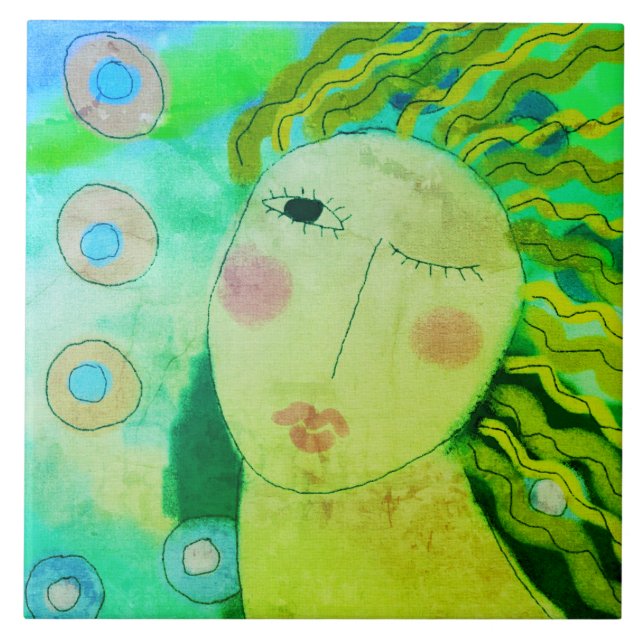 Original abstrakt digitalmålning av en kvinna kakelplatta (Framsidan)