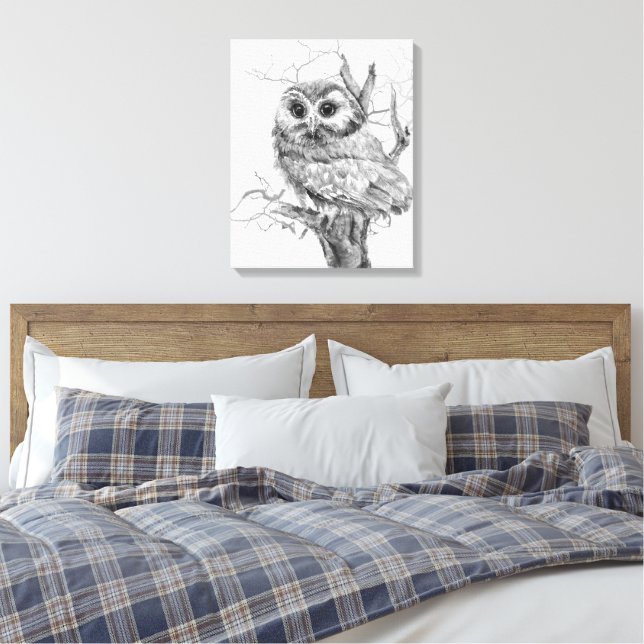 Original akvarell Baby Ugglor Fågel Konst Canvastryck (Insitu (sovrum))