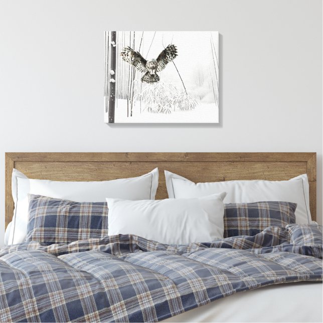 Original Akvarell Jakt  Uggla Fågel Konst Canvastryck (Insitu (sovrum))