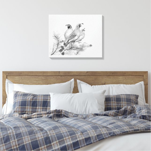 Original akvarell Kalifornisk vaktel fågel konst Canvastryck (Insitu (sovrum))