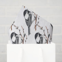 Original akvarell Pussy Willow & Chickadee Fågel 