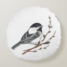 Original akvarell Pussy Willow & Chickadee Fågel
