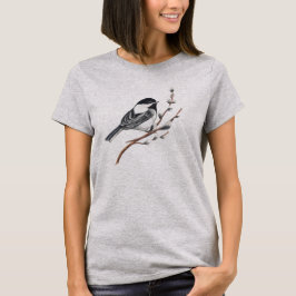Original akvarell Pussy Willow & Chickadee Fågel T Shirt