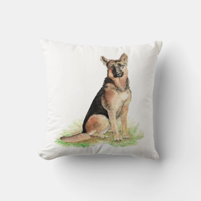 Original Akvarell Tysk Schäferhund Husdjur Kudde (Framsida)