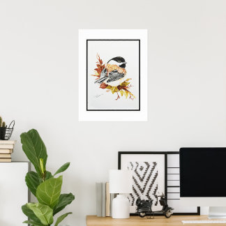 Original akvarellkonst Chickadee Fågel Djur Poster