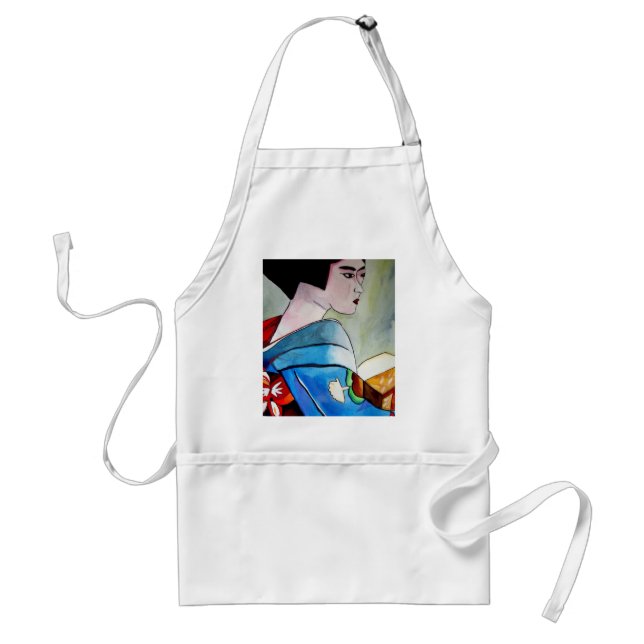 Original akvarellkonst målning av japansk geisha förkläde (Framsidan)