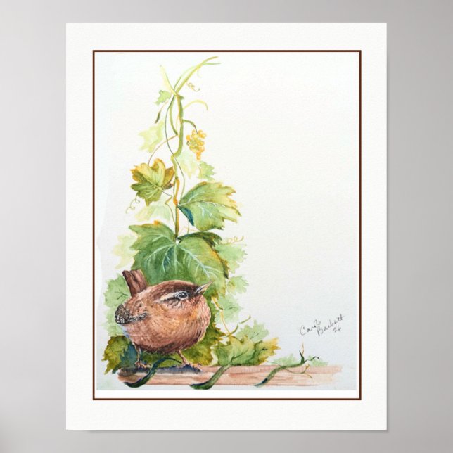 Original Akvarellkonst Stillbild Pacific Wren Fåge Poster (Framsidan)