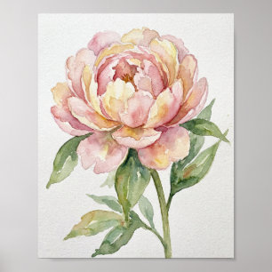 Original akvarellmålning: "Blushing Peony Bloom" Poster