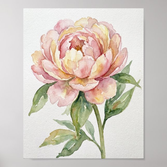 Original akvarellmålning: "Blushing Peony Bloom" Poster (Framsidan)