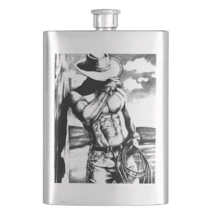 Original Art Cowboy Teckning Coola Classic Hip Fickplunta