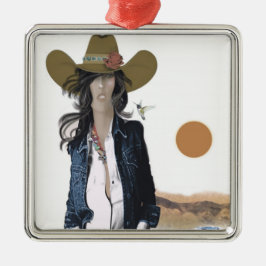 Original Art Cowgirl Ornament, Lanky Texas Cowgirl Julgransprydnad Metall