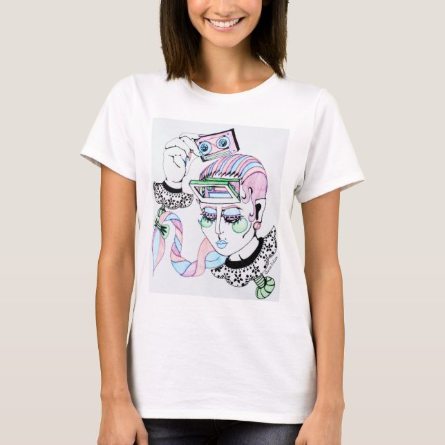 Original Art Design "Cassette Player in Forehead" Tee Shirt (Framsida)
