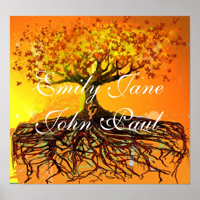 Original Art-Disted Grunged Roots Träd Poster (Framsidan)