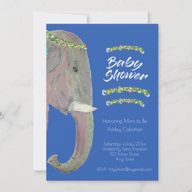 Original Art Elephant, Baby Shower - Boy Inbjudningar (Framsida)
