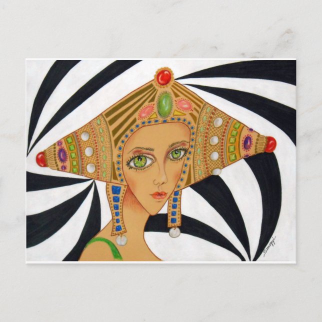 Original- asiat/art déco som drar på vykort (Framsida)