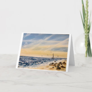 Original Beach and Sten Art on Blank Card Kort