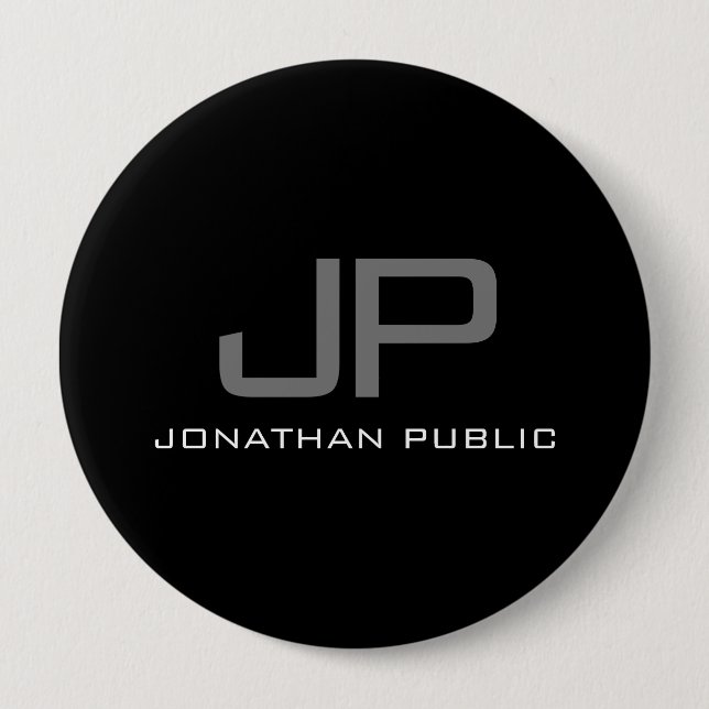 Original Brev Monogram Namn Black Template Huge Knapp (Framsida)