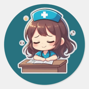 Original Chibi Nurse - Lite utmattning Runt Klistermärke