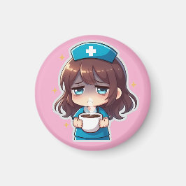 Original Chibi Sjuksköterska - Kaffe med Trötthet Magnet