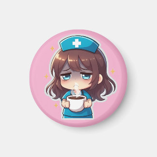 Original Chibi Sjuksköterska - Kaffe med Trötthet Magnet