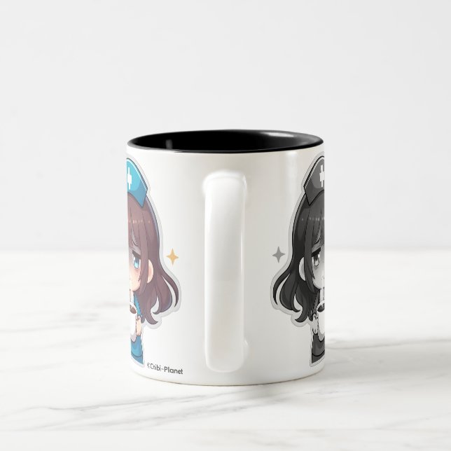 Original Chibi Sjuksköterska - Kaffe med Trötthet Två-Tonad Mugg (Handtag)