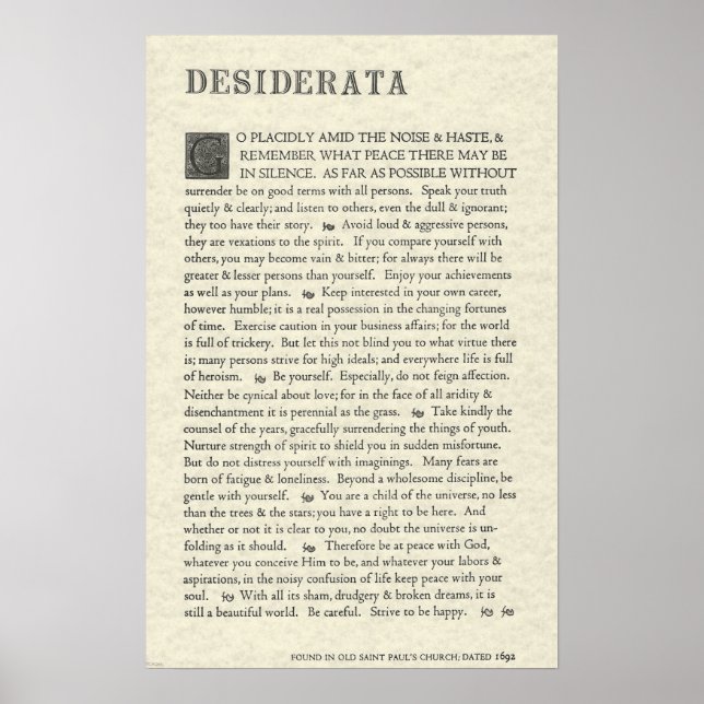 Original Desiderata Poster av Max Ehrmann (Framsidan)