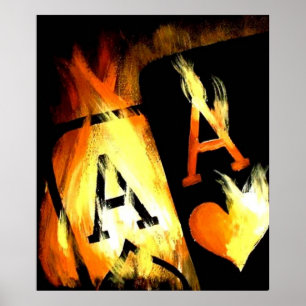 ORIGINAL DESIGN FLAMING POCKET ESS POKER ART POSTER