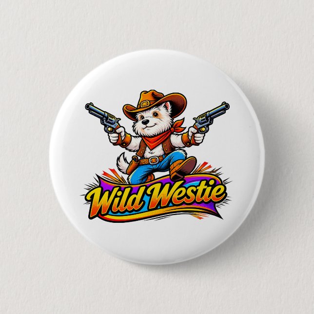 Original Design Westie Hund Cowboy Knapp (Framsida)