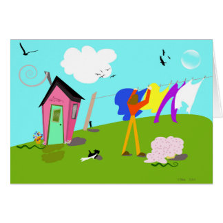 Original- digitalt konstverk "tvätthjälpreda ", hälsningskort