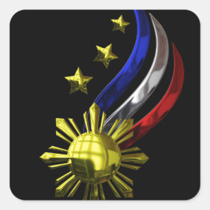 Original- filippinsk logotyp. Mabuhay Pilipinas! Fyrkantigt Klistermärke