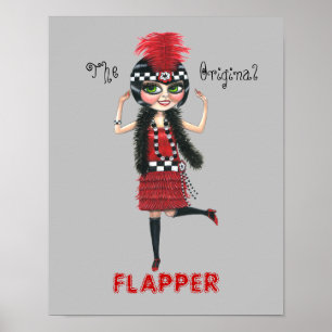 Original Flapper Girl Roaring 1920-talets cute Dol Poster