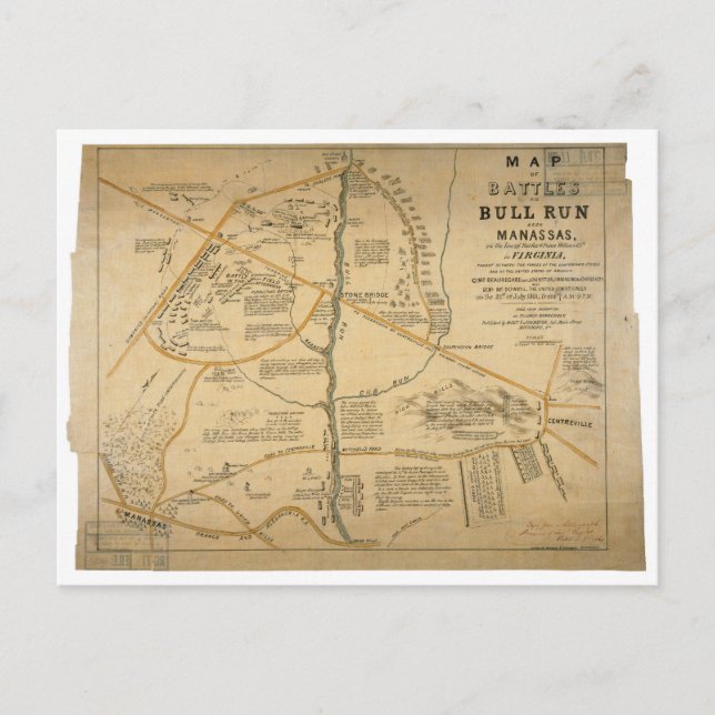 ORIGINAL Första slaget vid Bull Springa Civil Krig Vykort (Framsida)
