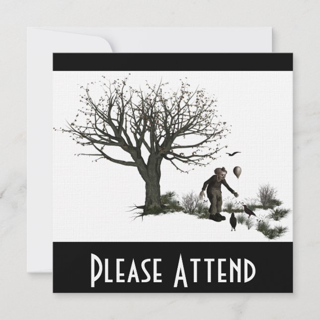 Original- gammalt träd för ballongclown & svart inbjudningar (Framsida)