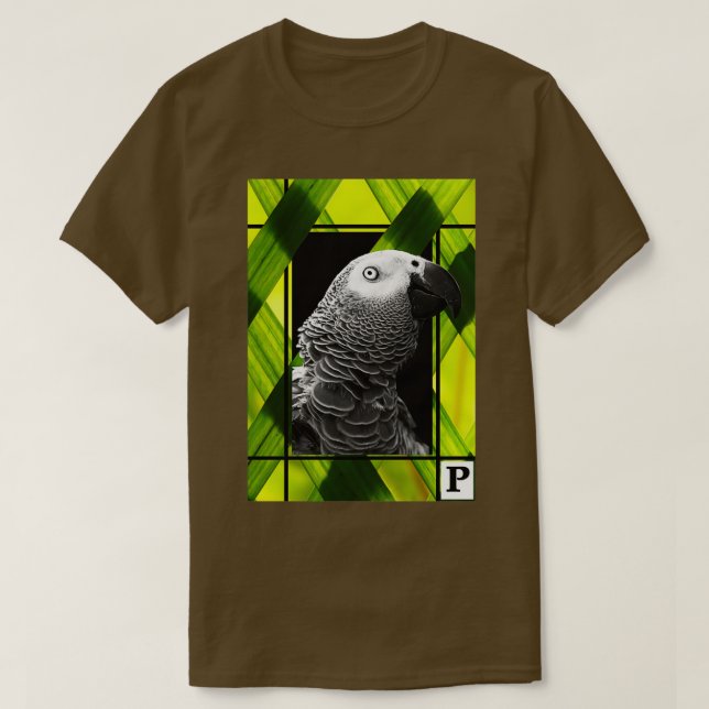 Original Grått Parrot Porträtt T Shirt (Design framsida)