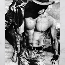 Original Hand-dragen Sexy Cowboyman Man För manar