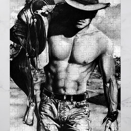 Original Hand-dragen Sexy Cowboyman Man För manar Pussel