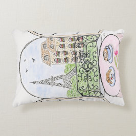 Original Hand målade Whimsical Paris Eiffel Torn Prydnadskudde