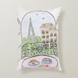 Original Hand målade Whimsical Paris Eiffel Torn Prydnadskudde