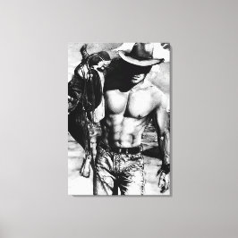 Original Hand plockade Handsome Sexy Cowboy Man Canvastryck